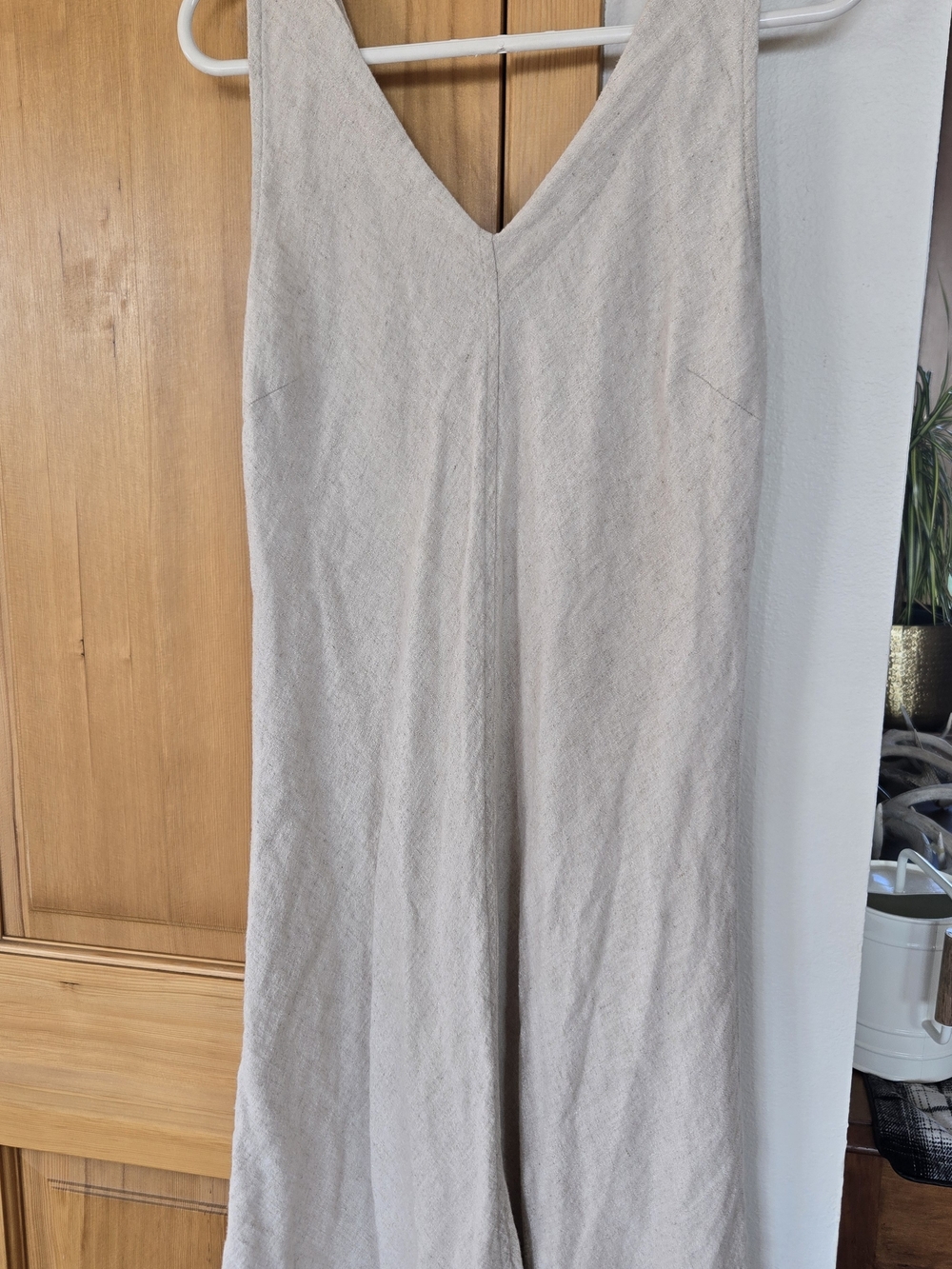 V-Neck Midi Dress in Light Beige